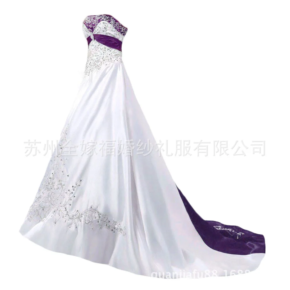 Индивидуальный заказ размер Элегантное свадебное платье без бретелек Вышивка атласное платье невесты шнуровка плюс размер Королевский синий и белый Свадебные платья