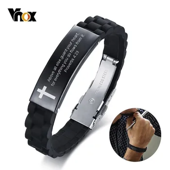 

Vnox Religious Cross Jesus Scripture Quote Christian Bible Verse Inspiring Faith Silicone Bracelets for Men Personalize Gift