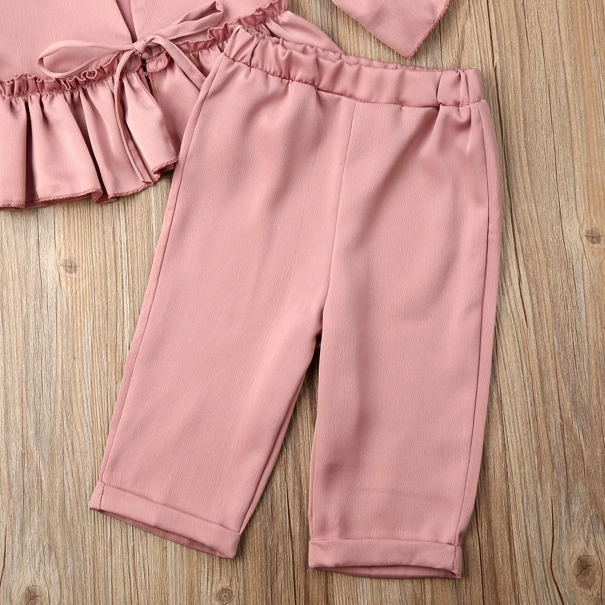 Осенне-осенняя однотонная одежда для маленьких девочек деловой костюм шерстяное пальто+ длинные штаны Повседневный розовый комплект