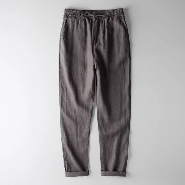 coffee gray Стиль, мужские брюки, льняные брюки с эластичным поясом для мужчин, модные повседневные белые брюки, мужские брендовые одноцветные брюки, мужские брюки - Цвет: coffee gray