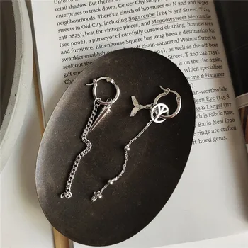 

RUIYI Real 925 Sterling Silver Korean Geometric Asymmetry Niche Earrings Women Exquisite Mermaid Tail Rivet Long Tassel Earrings