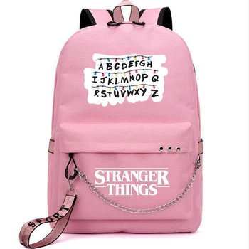 

Pink Stranger Things Backpack Students Daily Canvas Bag Casual Beautiful Women Mochila High Quality Boy Girl School Rucksack