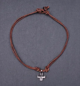 

Punk Biker Brown Surfer Cute Cross Pendant Leather Lace Necklace Choker 18"