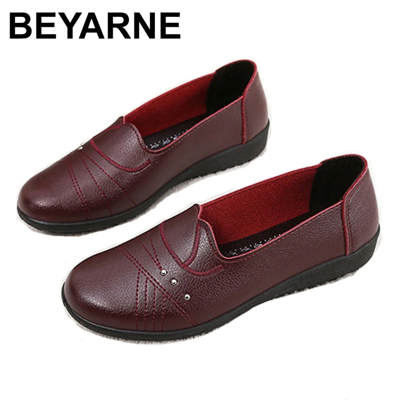 

BEYARNE2019 new Women's Ballet shoes Slippers in soft leather loafers for women Ballerina boat low shoes Shoes WomanE1098
