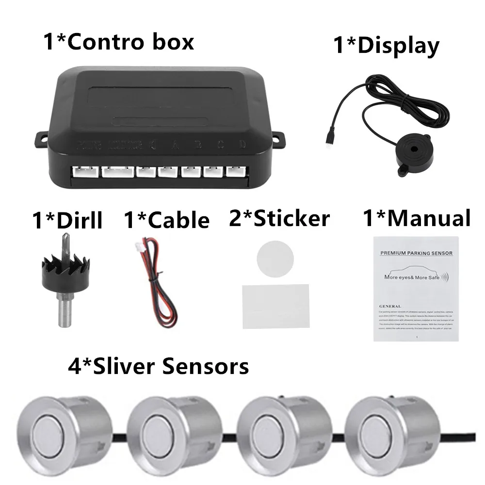 Автомобильный парктроник, парковочный датчик с 4 датчиками, запасной назад, парковочный радар, монитор, детектор, система, дисплей