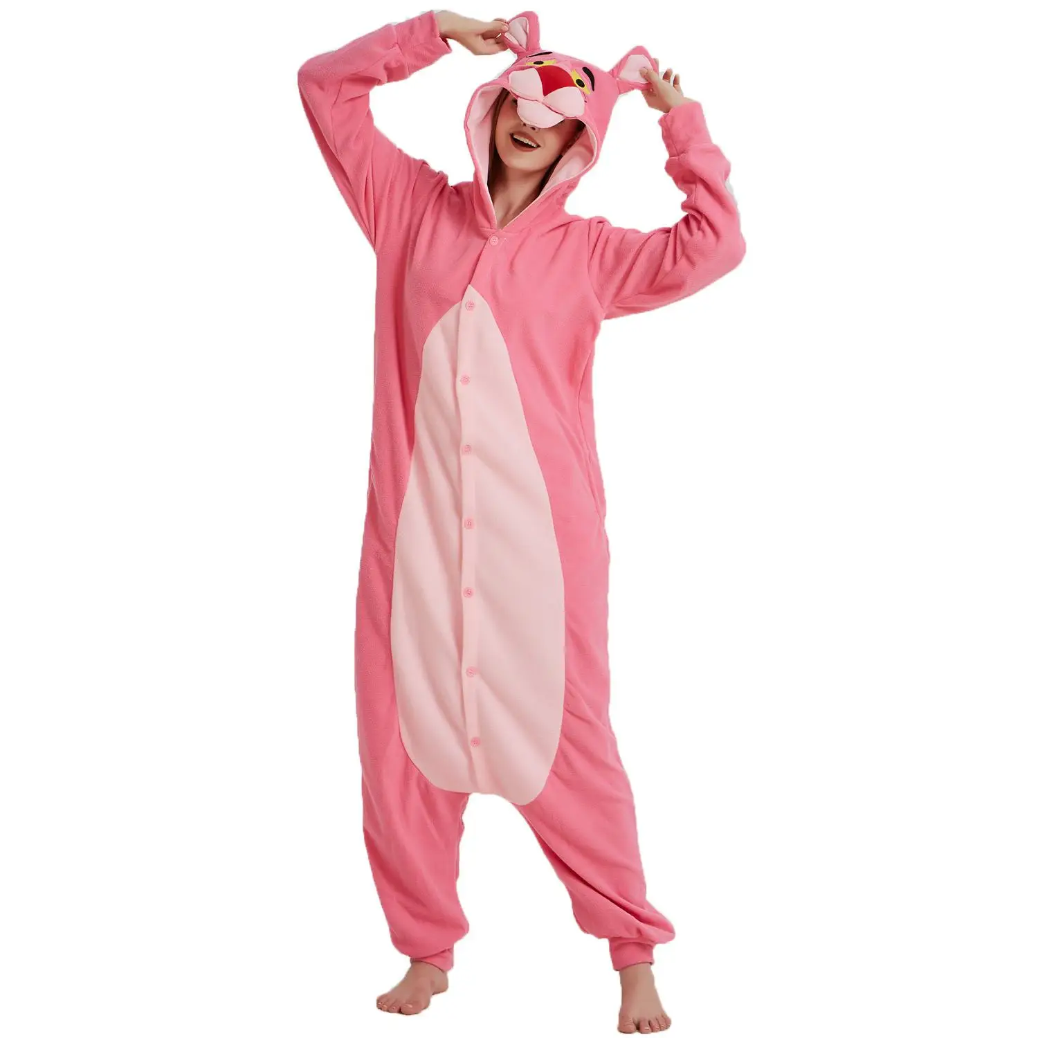 Pink Panther Fe Взрослые пижамы с рисунками животных из Для женщин пижамы кигуруми, все в одном, пижама с животным костюмы Косплэй стежка льва пижама в виде костюма волка комплект Пижама с рисунками из мультфильмов - Цвет: Pink Panther Fe