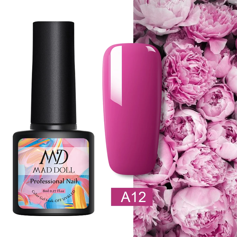 A12 MAD DOLL, 8 мл, УФ-гель для ногтей, розовое золото, блестки, блестки, замачиваются, УФ Гель-лак, Цветной Гель-лак для ногтей, сделай сам, лак для ногтей - Цвет: A12
