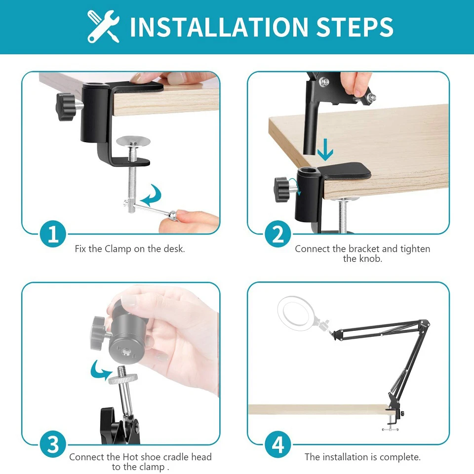 Longo Braço Fill Light Stand Iluminação Fotográfica Terno Ajustável para Ringlight Anel Lâmpada 14 Parafuso Nb35 - Image 2