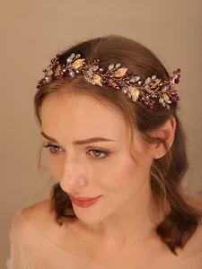 Gold Alloy Crystal Bead Flower Headband Hair Accessories Tiaras Bridal Headwear Wedding Hair Jewelry Party Prom Headpiece