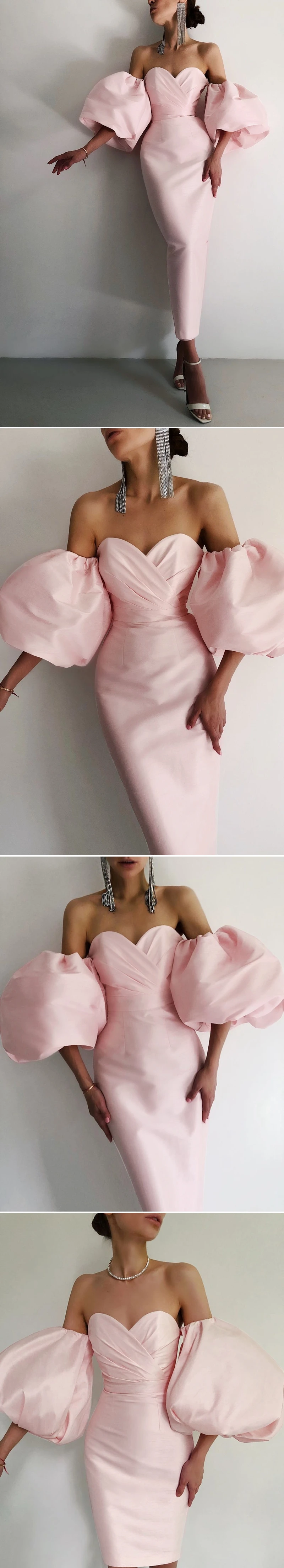VC All Free Shipping 2020 New Chic Puff Sleeves Design Sexy Off Shoulder Backless Celebrity Party Club Midi Dress Vestido