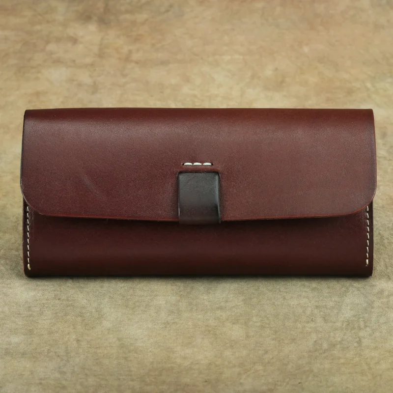 

genuine leather calf skin handmade long wallet simple solid cover purse