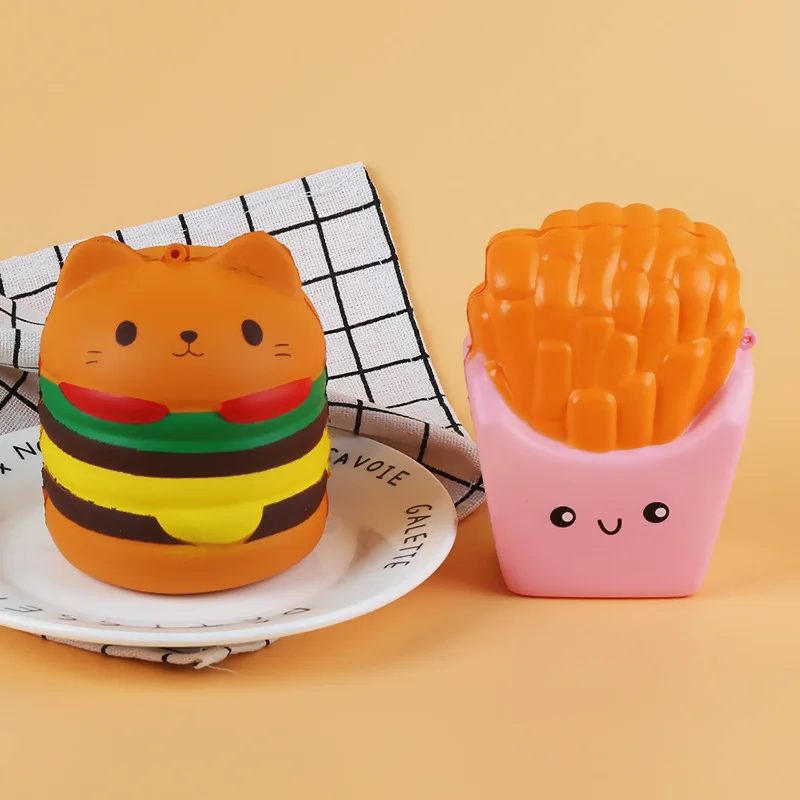 

Hamburg Cat Head French Fries Gift Decoration Food Model Slow Rebound Toy PU Toys Vent Toy