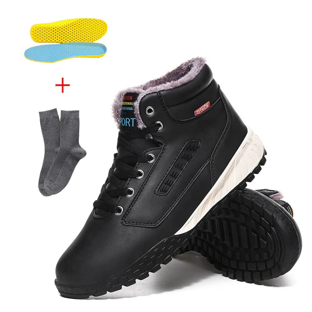 Black with gift Зимние ботинки; очень теплые зимние мужские ботинки; кожаная мужская зимняя Рабочая обувь; мужские армейские ботильоны в стиле милитари; botas; большие размеры - Цвет: Black with gift