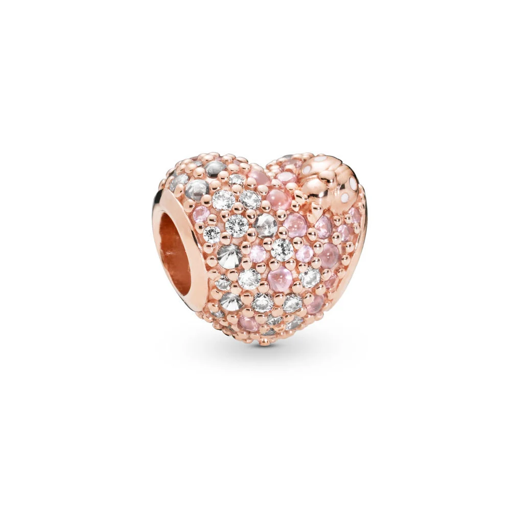 925 Sterling Silver Rose Gold Charms Open Heart Sparkling Polish