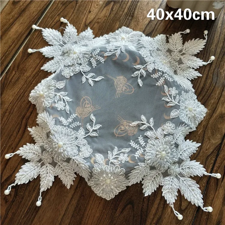  High Quality Pastoral Lace Embroidery Beaded Placemat Coaster Coffee Table Mat Cup Small Furniture 