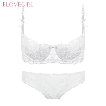 

Elvoegirl NEW Lace Bow Lingerie Set 1/2 Cup Sexy Intimates Push Up Bra Set Underwear Floral Underwire Lace Women Bra Panty