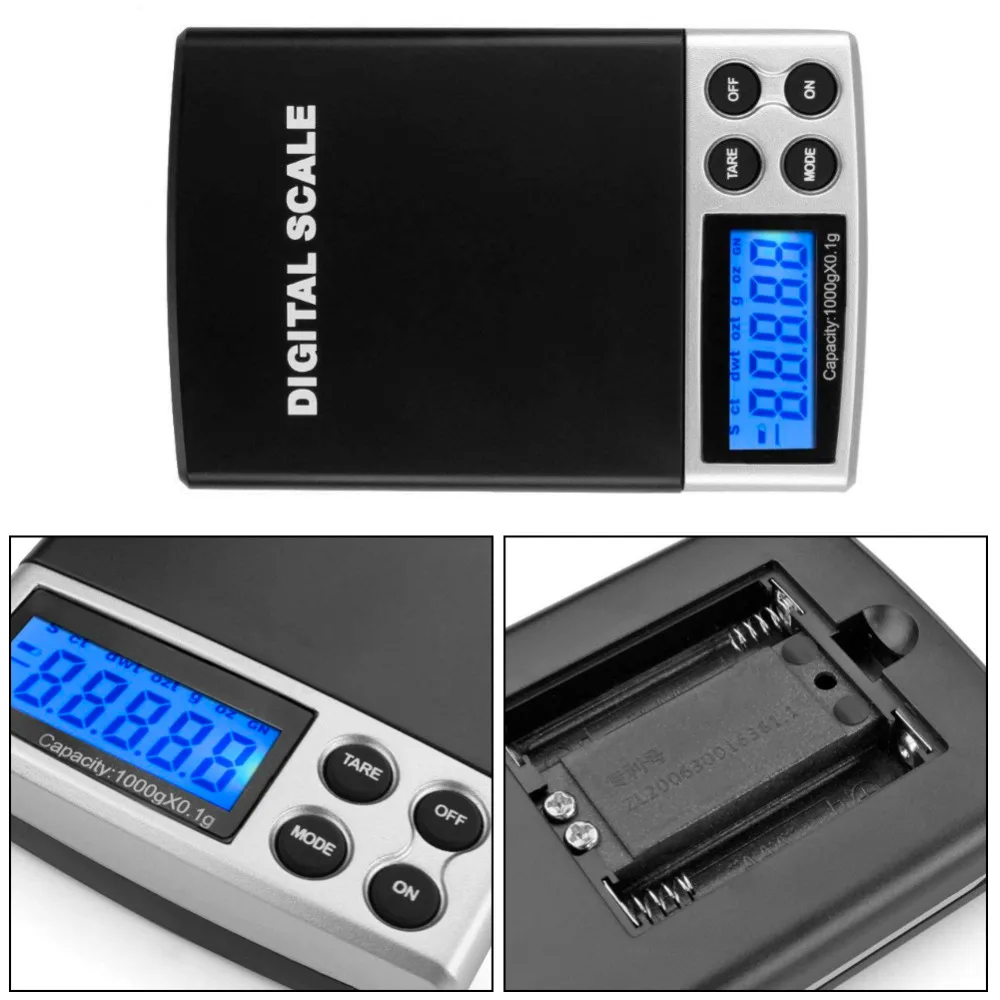 Mini Electronic Jewelry Scale Digital 500g 1000g Kitchen Scales BackLight