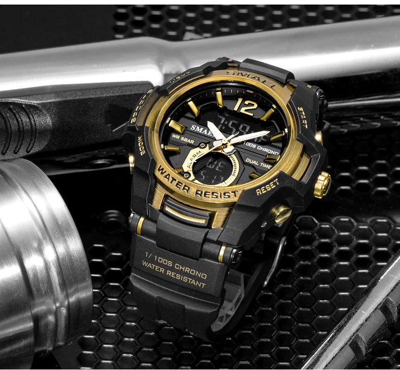 SMAEL мужские спортивные кварцевые часы мужские светодиодный цифровой 5ATM водонепроницаемые S Shock Военные часы мужские часы с двойным дисплеем наручные часы Relogio мужские