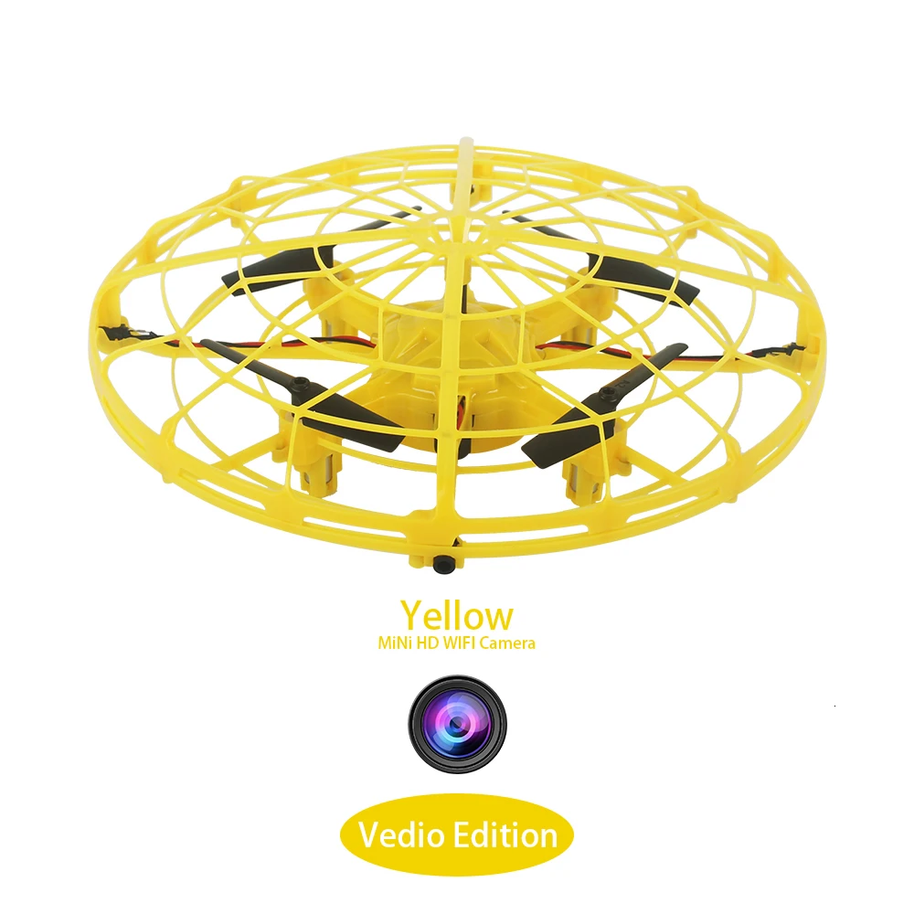 Yellow Camera UFO Дрон с камерой Часы Интеллектуальный индукционный Радиоуправляемый квадрокоптер высота держать Прохладный светодиодный самолет дети плавающие интерактивные игрушки - Цвет: Yellow Camera