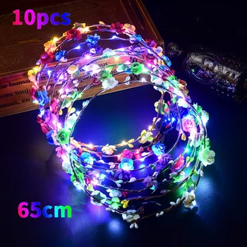 

10 Glowing Garland Wedding Party Crown Flower Headband LED Light Christmas Luminous Hair Garland Hairband