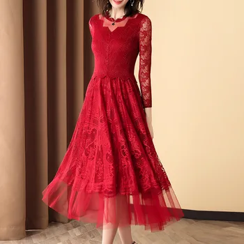 

Pleats Dress 2020 Spring New Large Lace Patchwork Dress