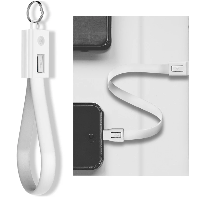 Портативный USB кабель Кнопка ключа 20 см 2A Micro USB/type-c кабель для зарядки телефона передачи данных практичный Автомобильный USB кабель - Цвет: Белый