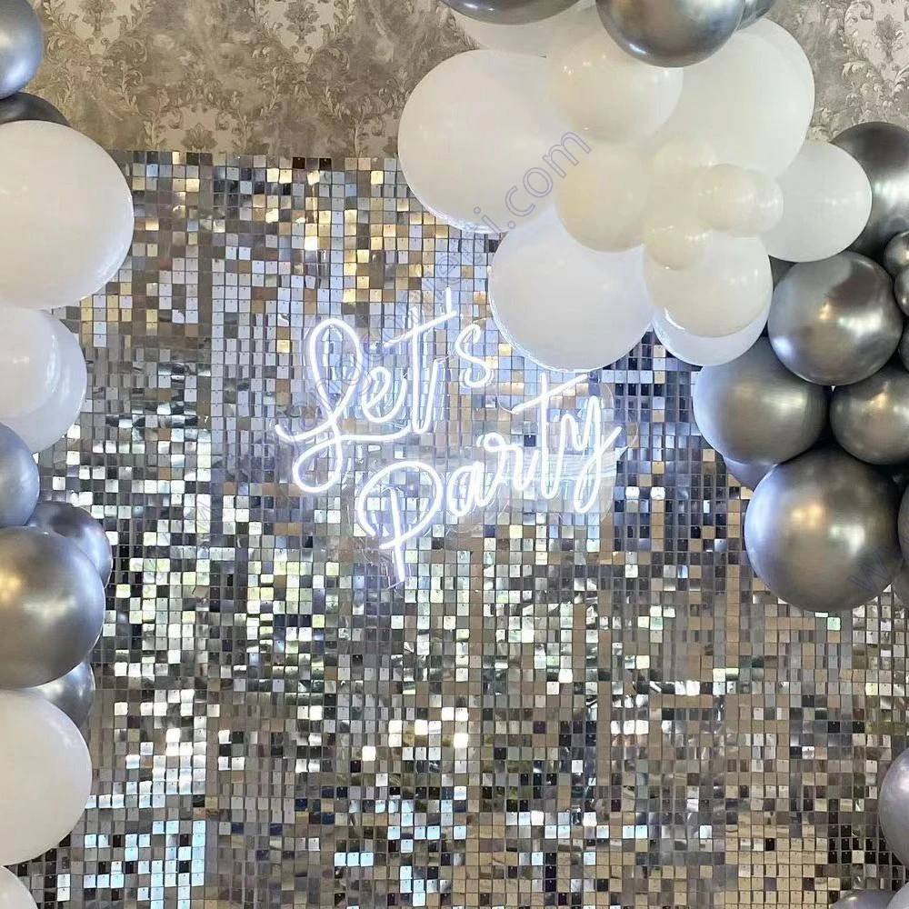 Silver Shimmer Wall Backdrop Sequin Disc Panel Party Event Wedding