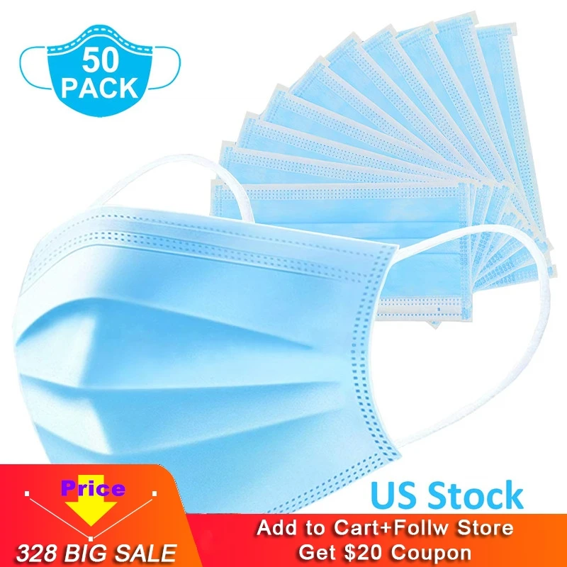

50 Pieces ship from USA Disposable Earloop Face Masks Level 3 Respirator Masks For Surgica1 Denta1 Polypropylene Masks for hair