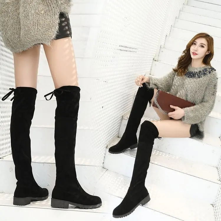 

heels New Small Head Low Overknee Boots Elastic Boots Exceed Thin Woman Boots
