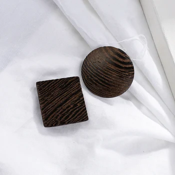 

AMORCOME Simple Design Wooden Earrings Brown White Round Button Wood Stud Earrings Female Trendy Jewelry For Women Girls Gift