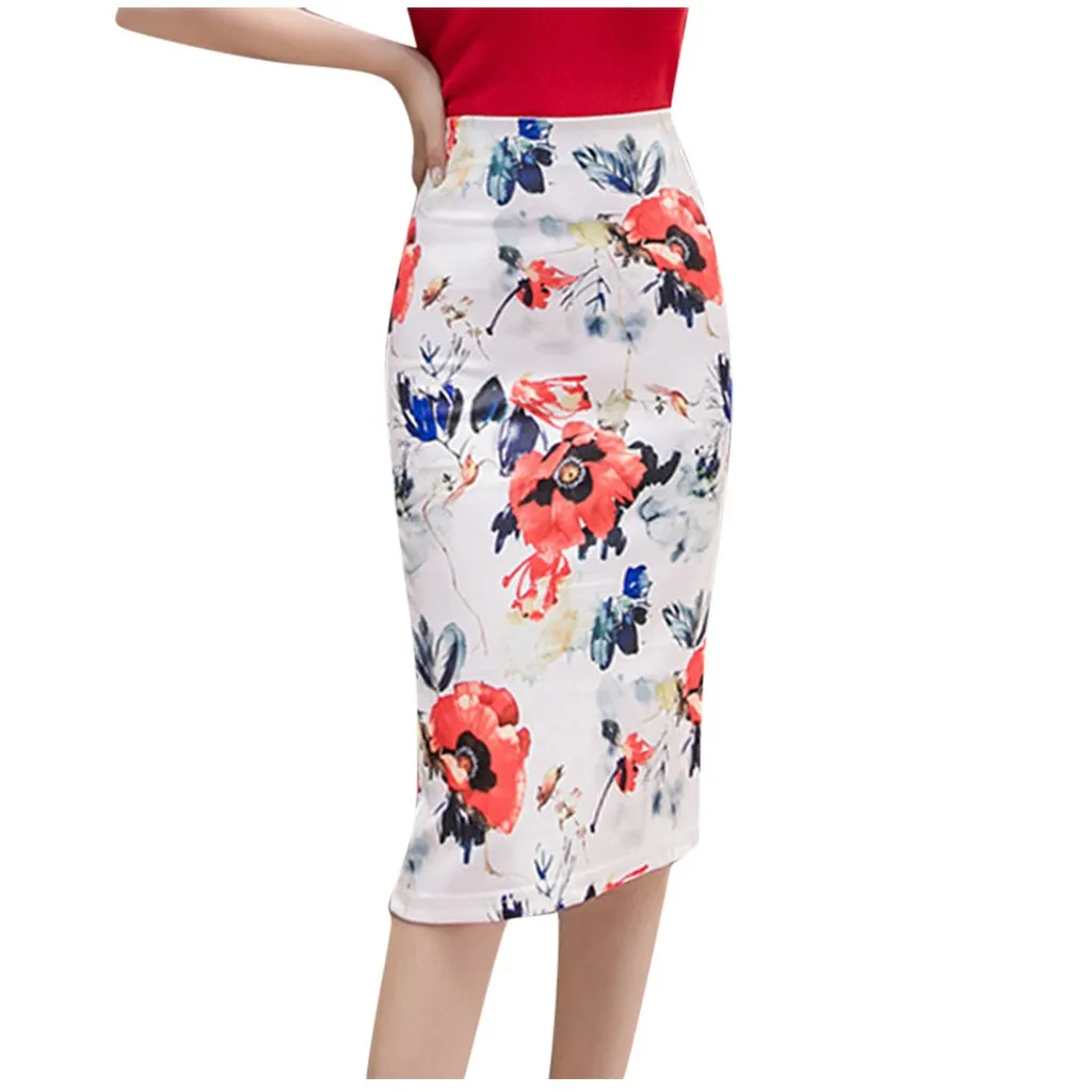 Women skirt fashion women Sexy skirt Retro Casual Printing Splicing A-line Tight Fit Fork Opening Skirt юбка Free Shipping D4
