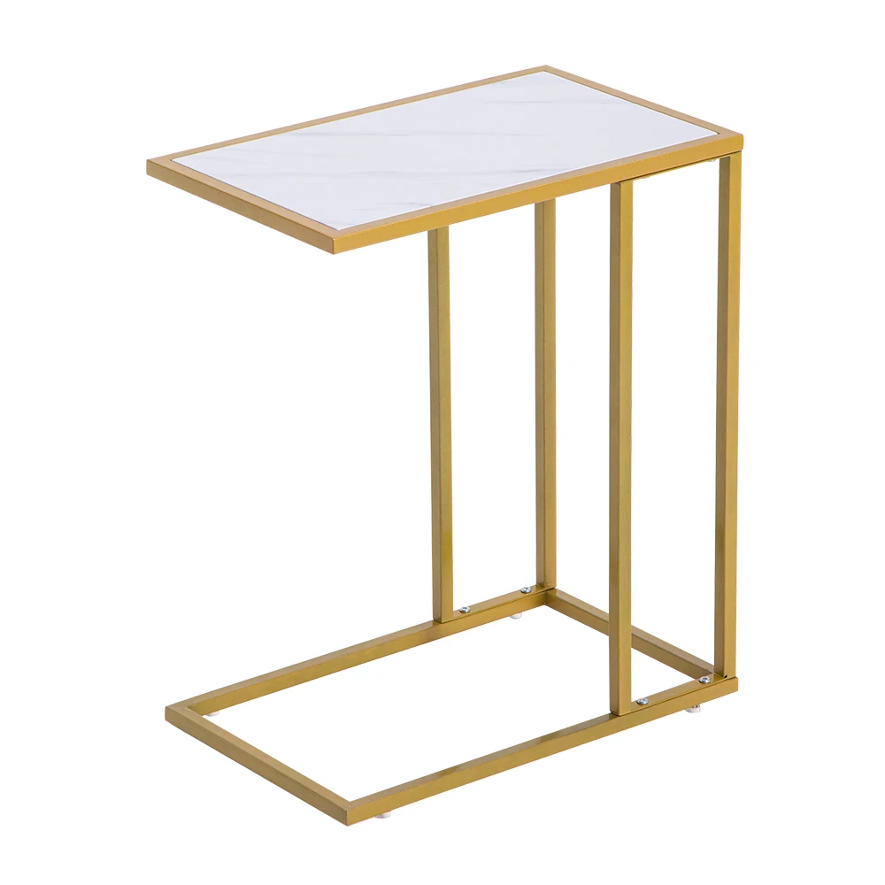 

Contemporary Modern Living Room Rectangle End Table Gold C Side Table with White Imitate Marble Top Dropshipping