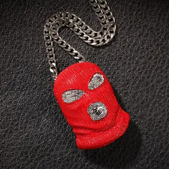 

Hip Hop Red Anti-terrorism Pendant Necklace Ice Men's Red Mask Terrorist Headgear Pendant Fashion Jewelry
