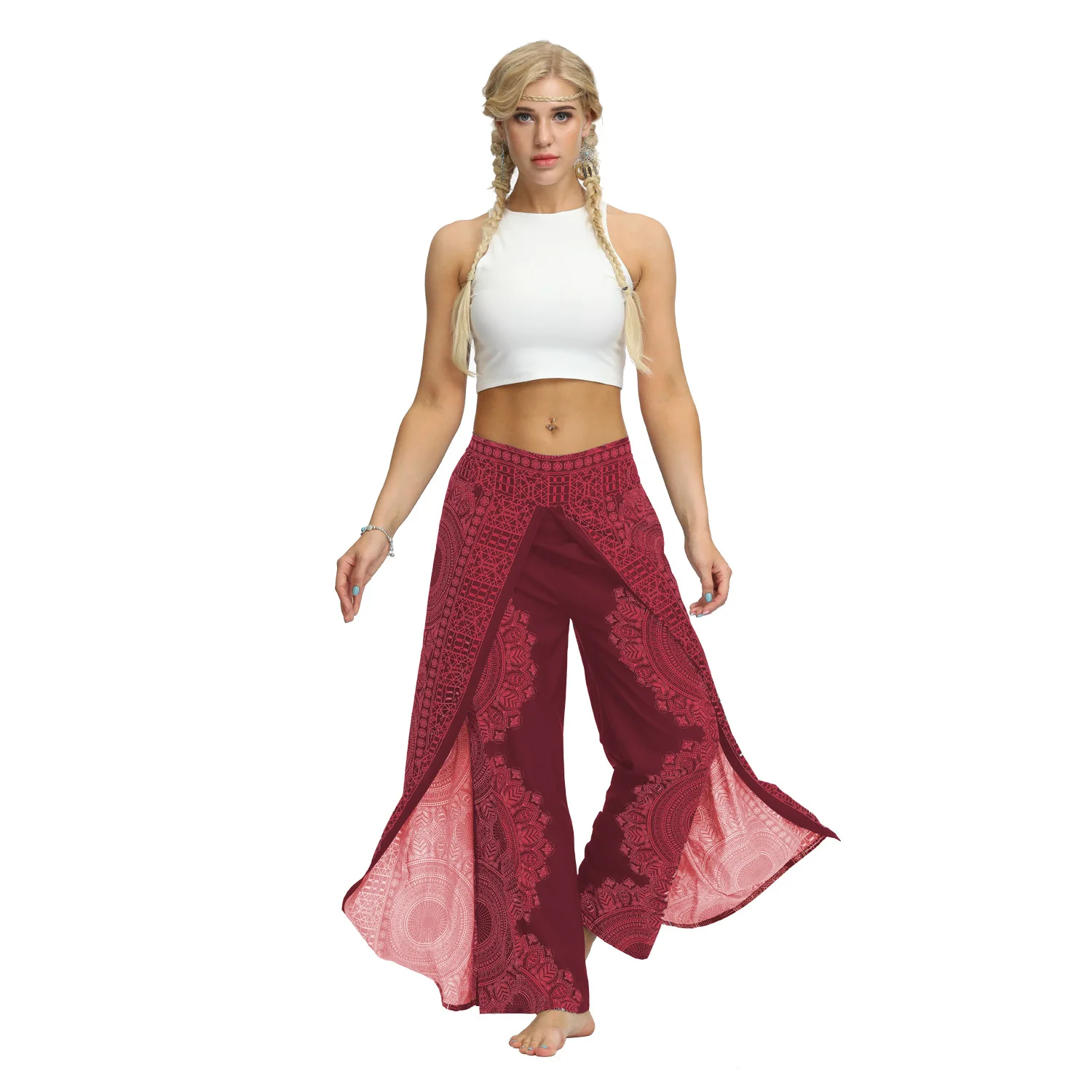 Ethnic style printed loose wide-leg pants women's fitness exercise yoga pants workout clothes trousers women