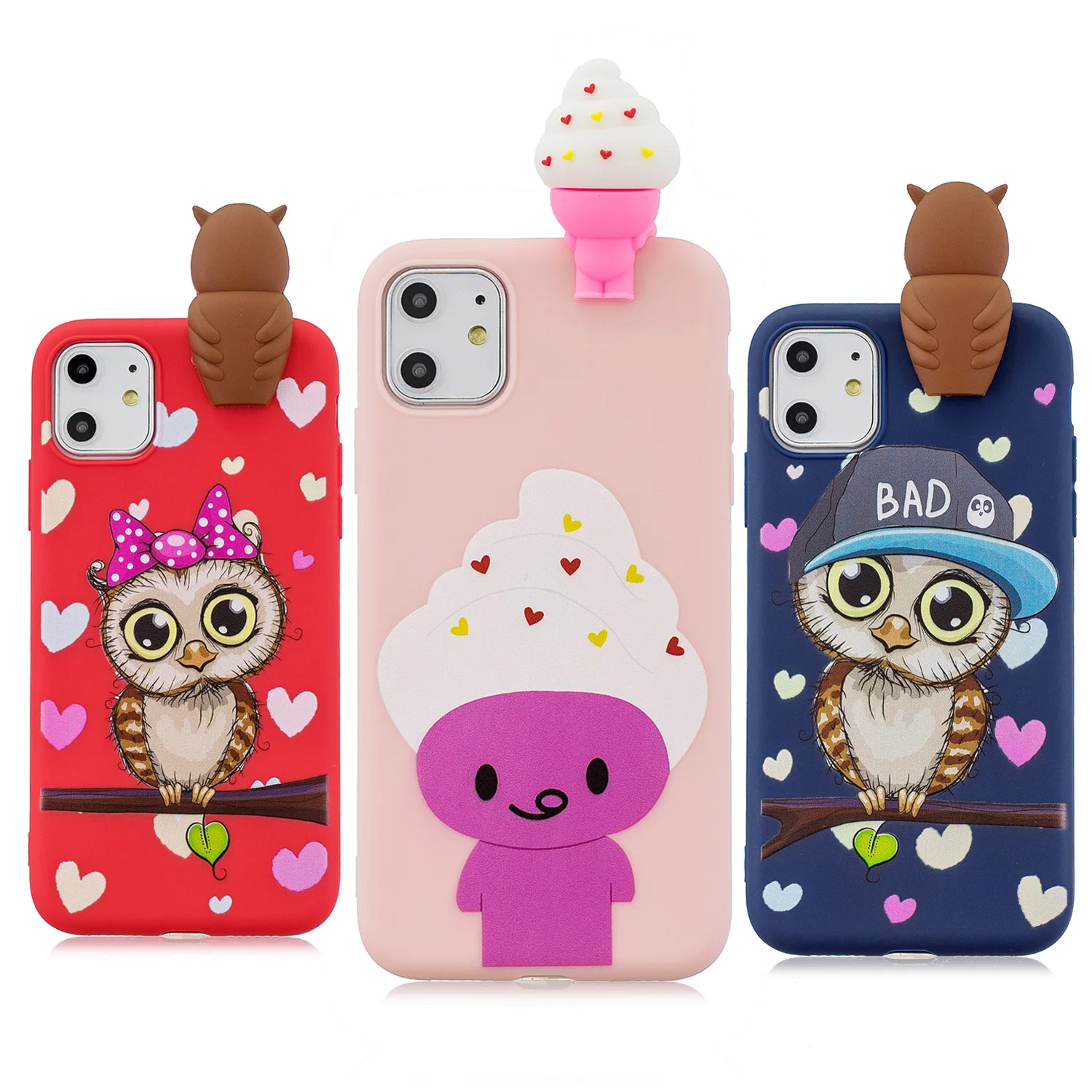 Для iphone 11 pro max чехол 3D милая пара Сова Мороженое Мягкий телефон для 5 5S SE 6 6S plus 7 8 X XR