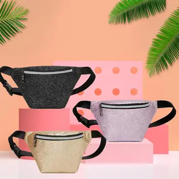 

Convenient Chest Bags Fashion Glitter Sequins Splicing PU Leather Waist Pack Women Casual Comfortable Single Layer Bags