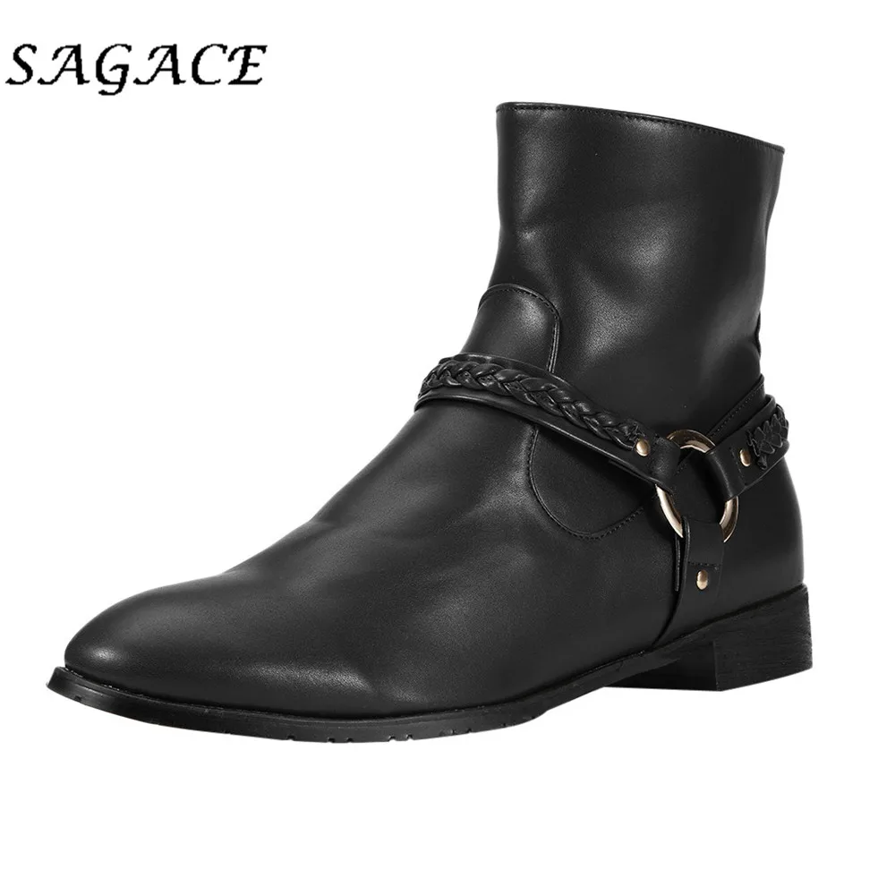 SAGACE/Мужская обувь в винтажном стиле; повседневные уличные ботинки на молнии в британском стиле; мужские Нескользящие Водонепроницаемые кожаные высокие ботинки