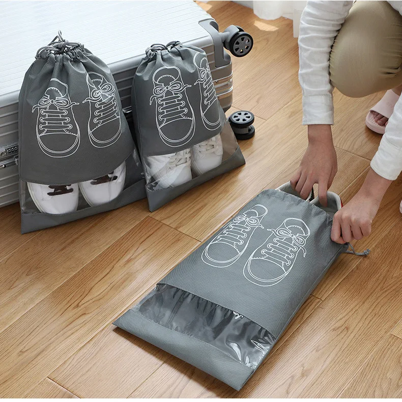 5 Pcs Portable Travel Shoe Bags Dust-proof Drawstring Shoe Organizer Space Saving Storage Bags 