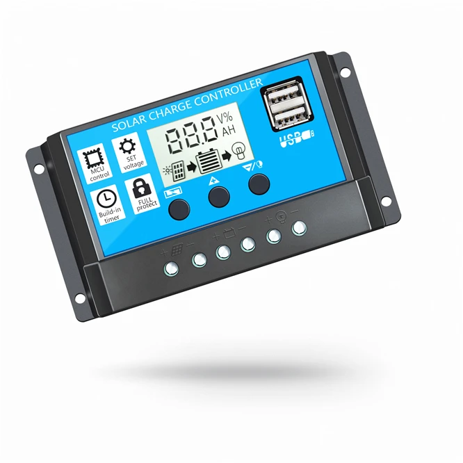 Anos de Garantia Controlador de Carga Regulador de Painel de Célula Pces Solar Automático - 20 30a Pwm Lcd Dupla Saída Usb 5v 10 3 12v 24v 6 20 30a pwm lcd dupla saída usb