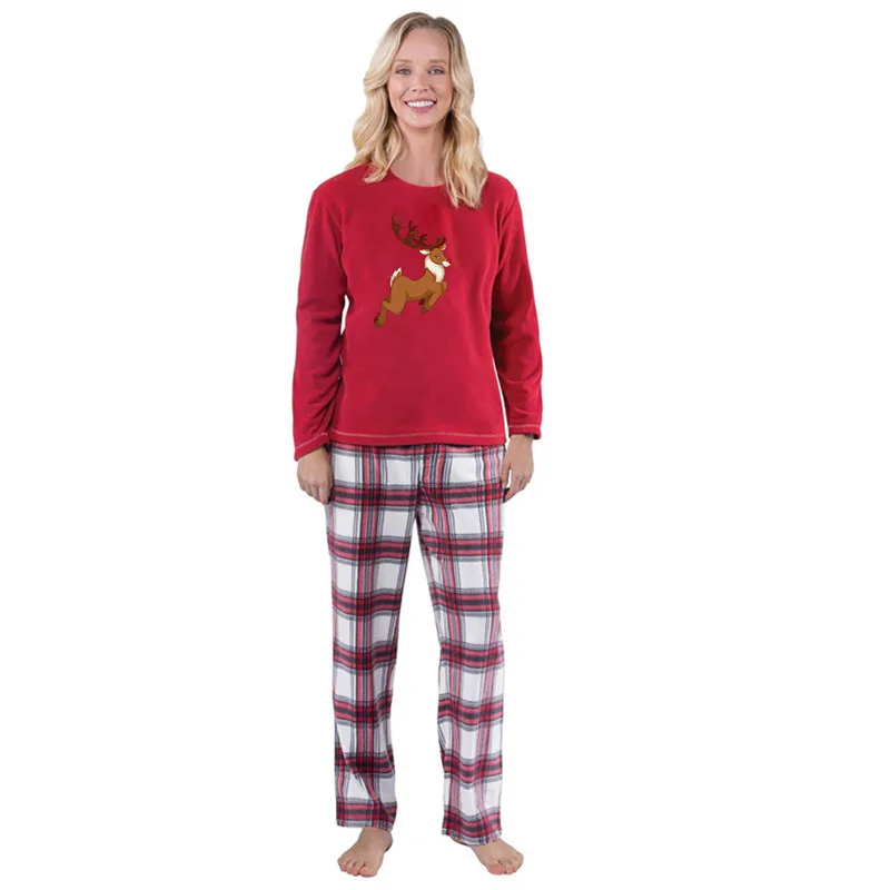 Семейный Рождественский пижамный комплект, одежда для мамы и ребенка свитер с длинными рукавами и принтом+ штаны, 2 предмета, Одинаковая одежда для семьи, C0563