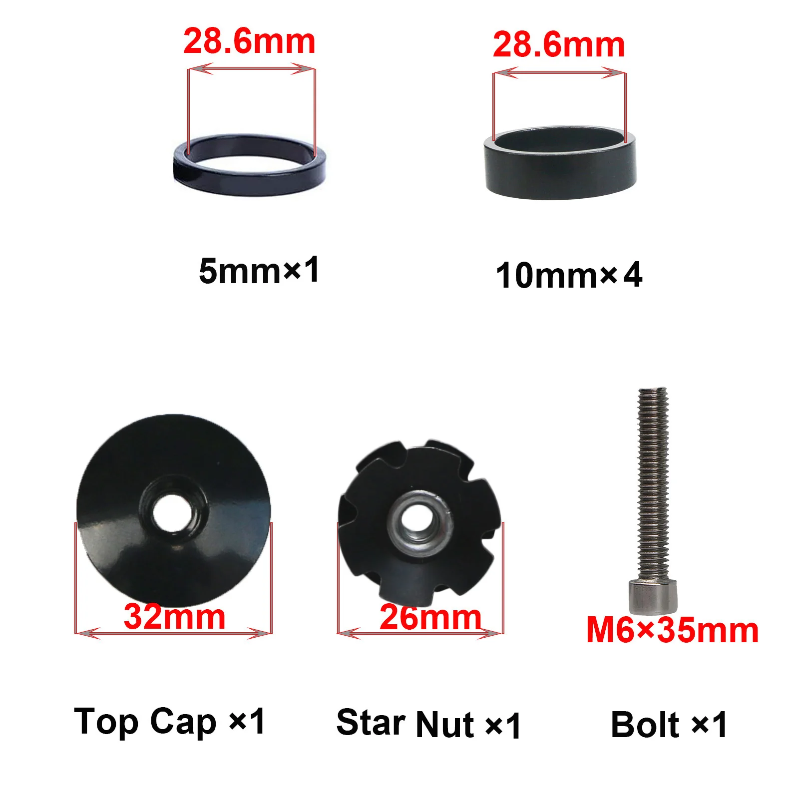 MTB Bicycle Top Tube Cap Screw Headset Spacer Cover Fork Ring Front Spacers 1 1/8 Inch Bike Stem washer Top Cap Headset Star Nut