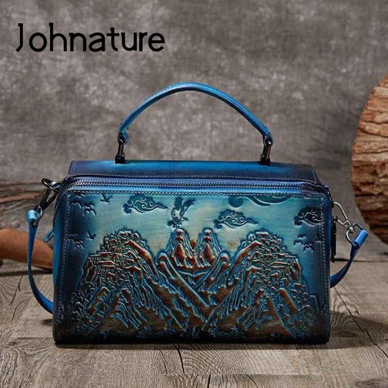 Женские сумки ручной работы Johnature из натуральной воловьей кожи в стиле ретро
