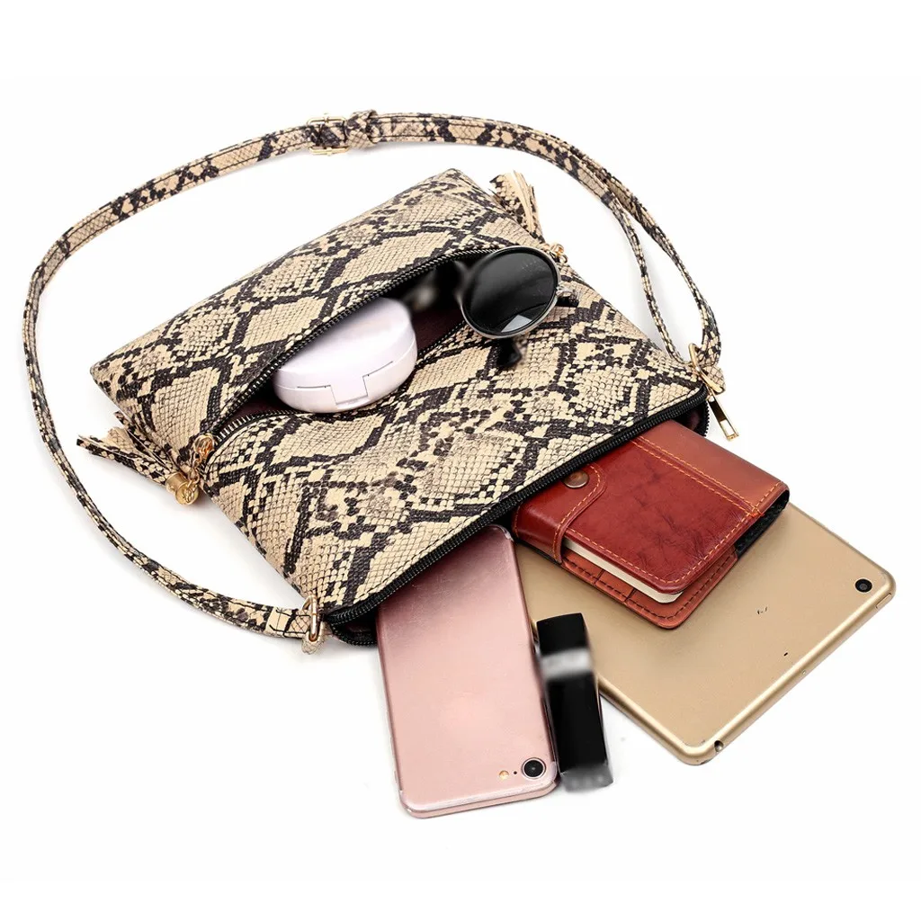 Женская сумка-мессенджер на молнии с кисточками и змеиным принтом, сумка-кошелек Mochila, женская сумка, женская сумка,#25