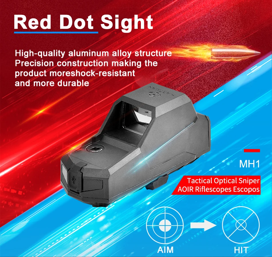 MH1 красный точечный прицел двойной датчик движения рефлекторный прицел большое поле с QD быстрое отсоединение и USB зарядное устройство для тактической охоты страйкбол