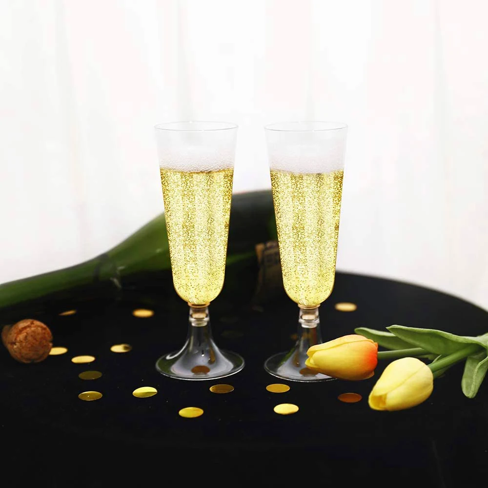 6pcs Plastic Champagne Flutes Disposable Wine Glasses Toasting Flutes For Birthday Party Wedding Reception And Other Celebration