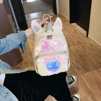 

Hot ladies sequins backpack girls colorful unicorn schoolbag children color change flip backpack student bag