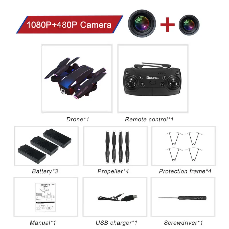 FPV wifi 720 P/1080 P камера Дрон Rc Квадрокоптер 720 P/1080 P камера складной Квадрокоптер мини Дрон вертолет для детей - Цвет: JC20-108-48-BK-3B