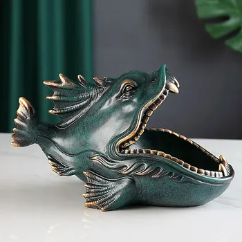 

Big Mouth Storage Figurine Key Bowl Resin Candy Dish Home Decoration Dinosaur Lantern Fish Frog YU-Home