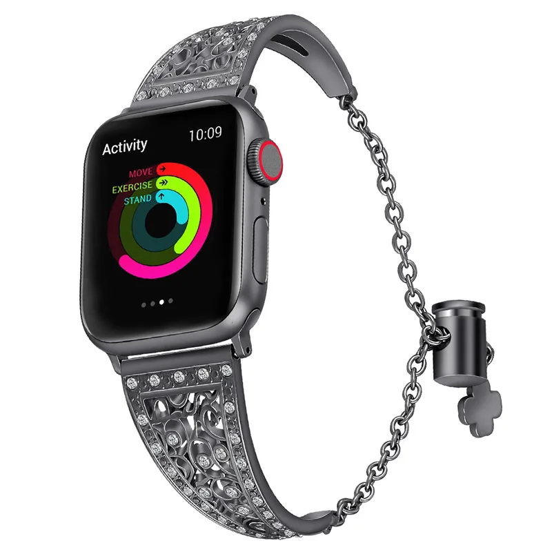Black Роскошный ремешок для часов для Apple Watch, ремешок для женщин, бриллиантовые Стразы, сменный ремешок, браслет, браслет для Apple Watch, полосы для девочек - Цвет ремешка: Black