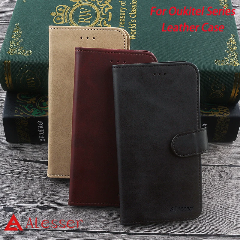 Кожаный флип чехол Alesser для Oukitel C12 Pro кожаный бумажник с карманом карт защитный